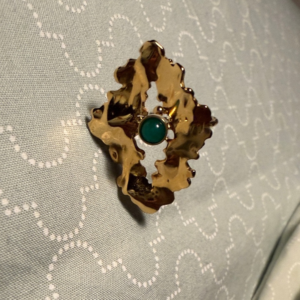 Gold Statement Ring With Green Stone - image 1